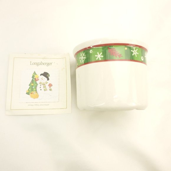 Longaberger White Snowflake Pottery Ceramic Christmas Holiday One Pint Crock - Picture 1 of 11